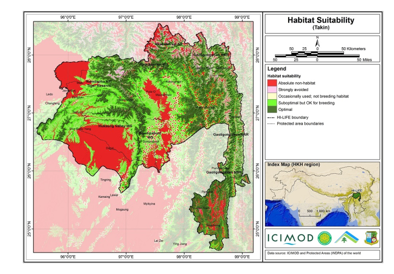 Habitat suitability data for the takin