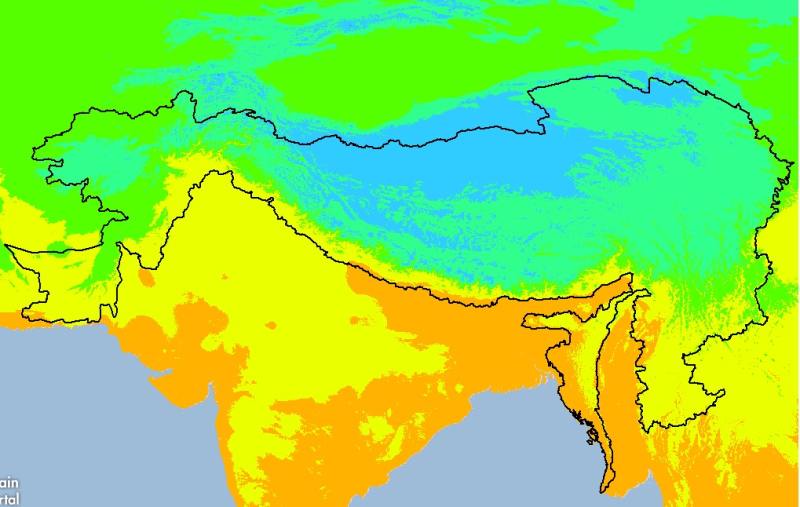 Monthly Minimum Temperature Trend (October) 1950-2000 of Hindu Kush Himalayan (HKH) Region