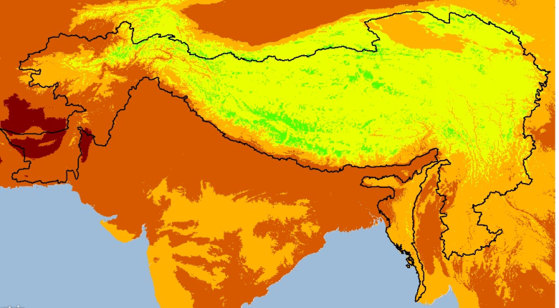 Monthly Maximum Temperature Trend (August) 1950-2000 of Hindu Kush Himalayan (HKH) Region