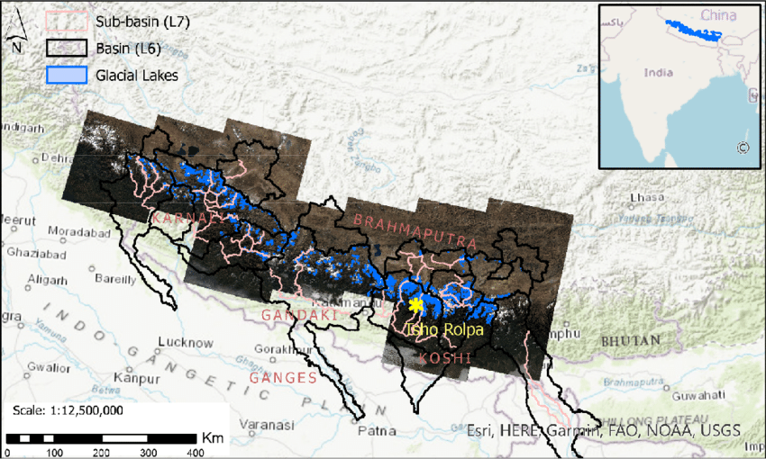 Glacial lakes in the Koshi, Gandaki, and Karnali river basins of Nepal, the Tibet Autonomous Region of China, and India