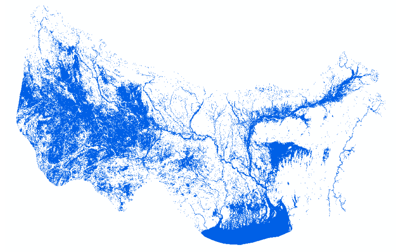 HydroSAR Hydro30 Surface Water Extent Product of flood-prone regions in the Hindu Kush Himalaya (HKH)