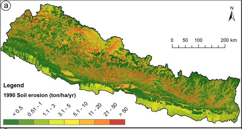 Soil loss in Nepal 1990